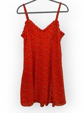 Wild Fable Floral Mini Dress Orange Red Smocked Back Ruffle Straps Size M